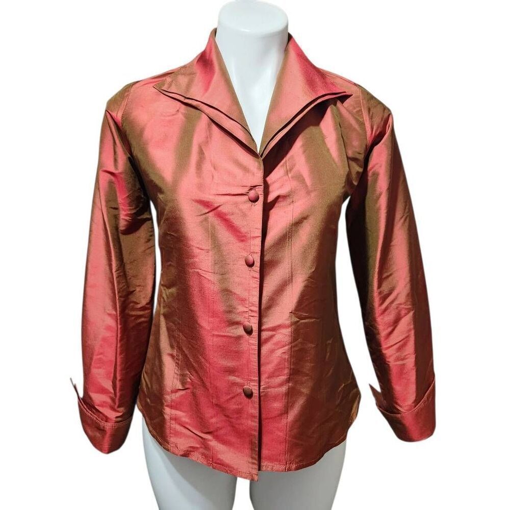Connie Roberson metallic blouse top chameleon red orange green Size small